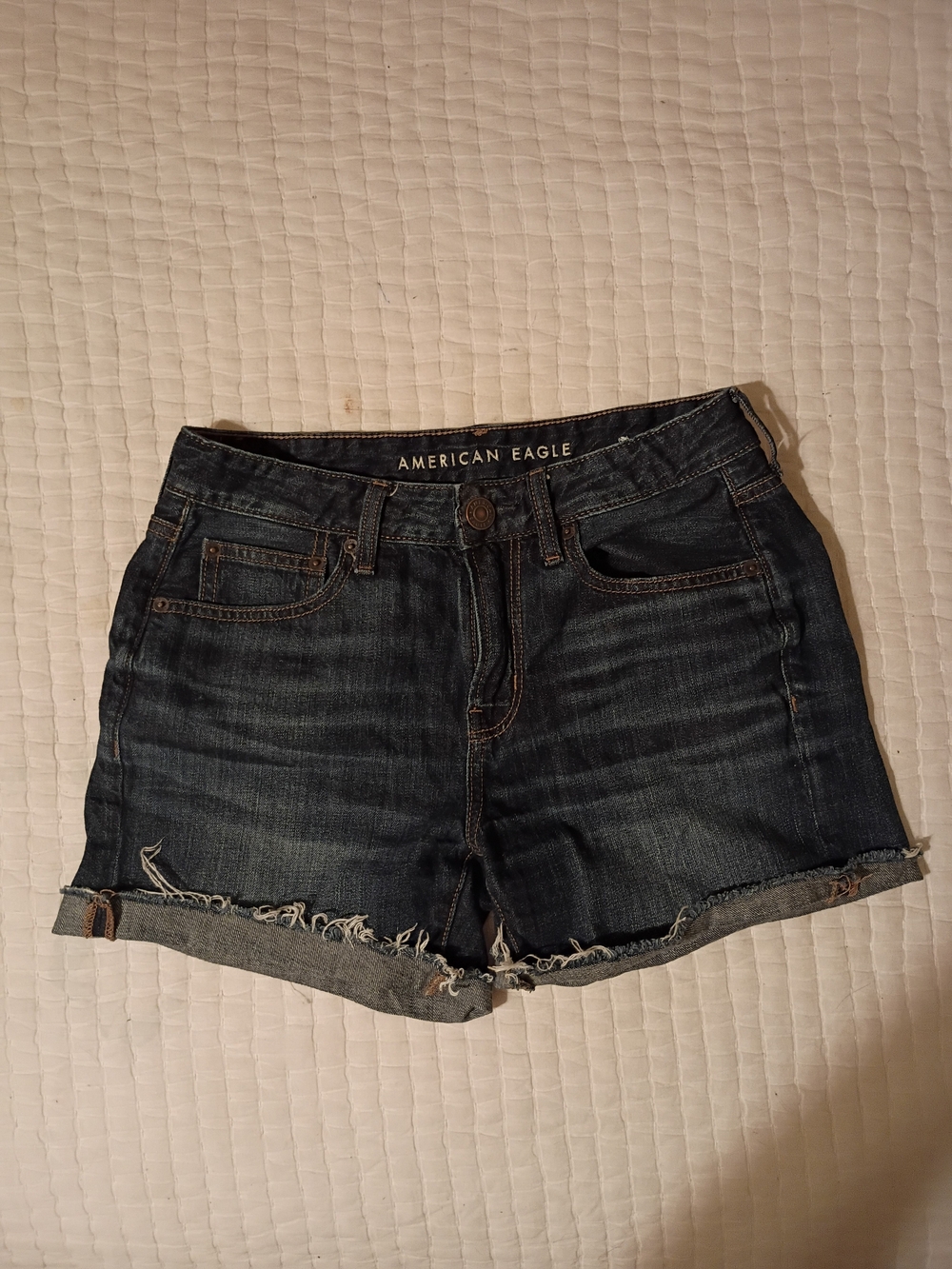 American Eagle Outfitters Dark Wash Denim Rolled Hem Shorts